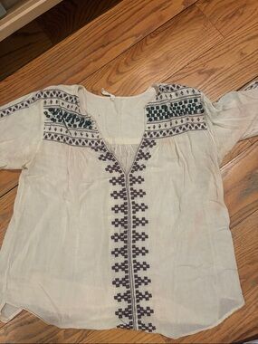 Vintage Boho Embroidered Cream Peasant Top - Women's